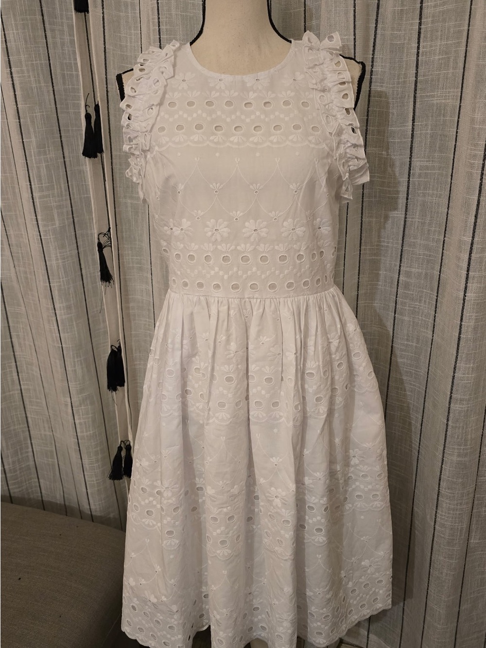 kate spade White Eyelet Ruffle-Shoulder Midi Dress
